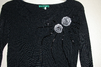 +MBADG #9-239  "Every Day Fancy Black Knit Flower & Bead Sweater"