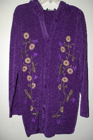 +MBADG #9-242  "Denim & Co Purple Chenille Hooded Topper With Floral Embroidery"