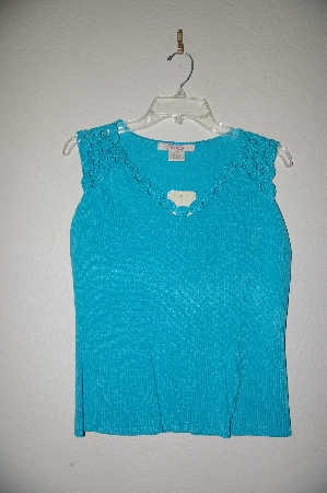 +MBADG #9-268  "Como Turquoise Blue Fancy Crochet Top Tank"