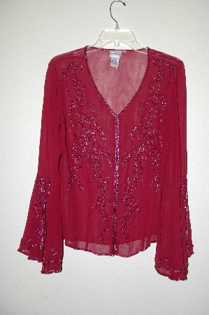 +MBADG #18-039  "Newport News Red Silk Hand Beaded Top"