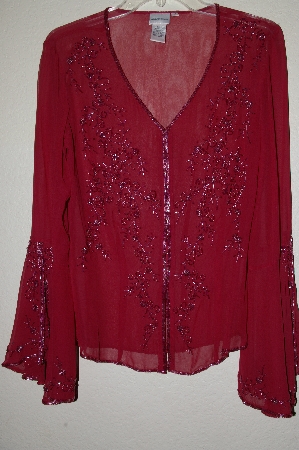 +MBADG #18-039  "Newport News Red Silk Hand Beaded Top"