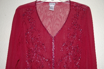 +MBADG #18-039  "Newport News Red Silk Hand Beaded Top"
