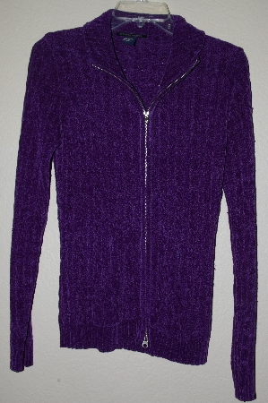 +MBADG #52-4008  "Boston Proper Fancy Purple Chenille Zipper Front Cardigan"