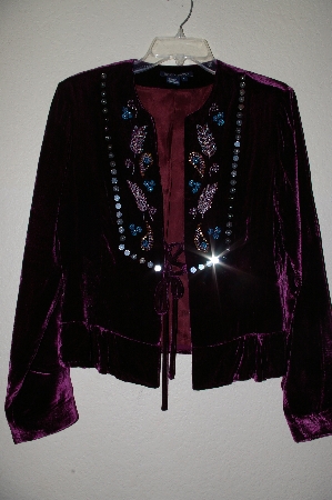 +MBADG #52-390  "Boston Proper Fancy Velvet/Bead Embleished Tie Front Jacket"