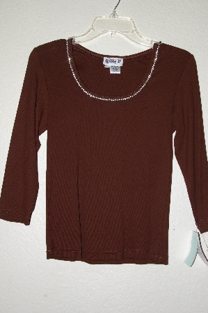 +MBADG #52-357  "Gabby D Fancy Brown Knit Rhinestone Embelished Top"