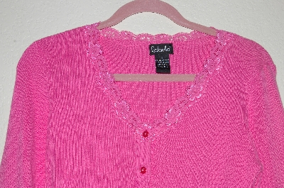 +MBADG #52-213  "Rafaella Pink Fancy Lace Trim Button Front Cardigan"