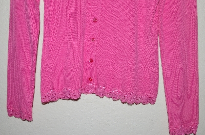 +MBADG #52-213  "Rafaella Pink Fancy Lace Trim Button Front Cardigan"
