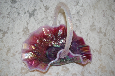 "HOLD" MBA #S-FCAB   "1990's Fenton Cranberry Accordian Style Basket