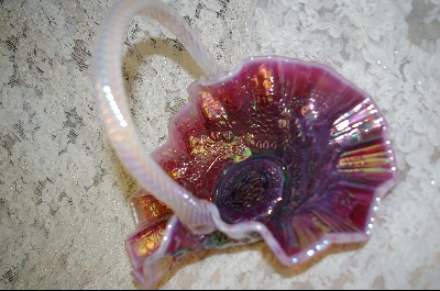 "HOLD" MBA #S-FCAB   "1990's Fenton Cranberry Accordian Style Basket