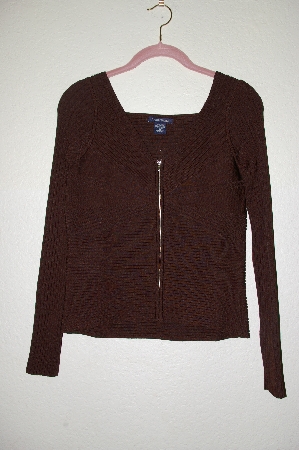 +MBADG #52-431  "Boston Proper Brown Fancy Knit Zipper Front Top"