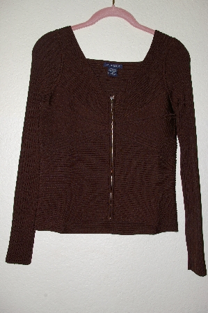 +MBADG #52-431  "Boston Proper Brown Fancy Knit Zipper Front Top"