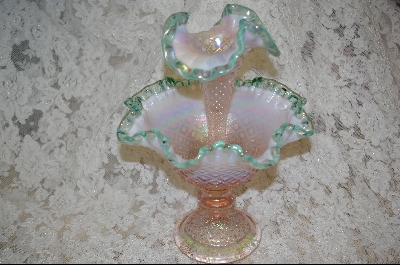 +MBA #S-F2  "1990's Fenton Pink & Green Opalscent  Horn Epergne"