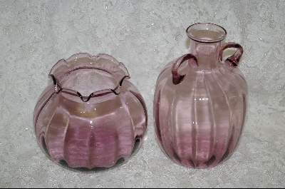 +MBA #61-0001   1980's  2 Piece Violet  Colored Glass Vase & Pitcher Set