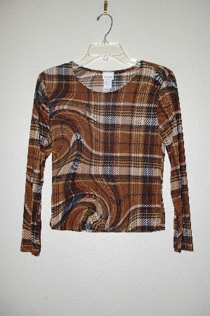 +MBADG #31-234  "Diamond's USA Fancy Brown Plaid Stretch Top"