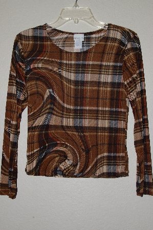 +MBADG #31-234  "Diamond's USA Fancy Brown Plaid Stretch Top"