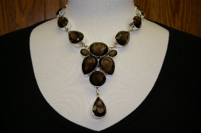 +MBA #7467    Beautiful Large Smokey Quartz Sterling Drop Necklace