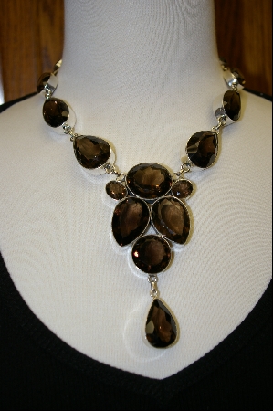 +MBA #7467    Beautiful Large Smokey Quartz Sterling Drop Necklace