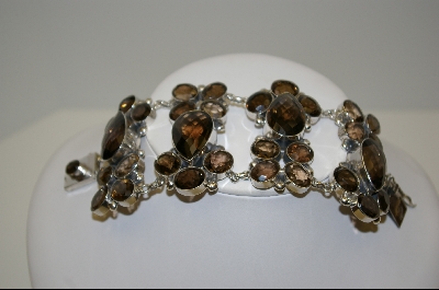 +MBA #7531   Big Beautiful Designer Smokey Quartz Sterling Bracelet