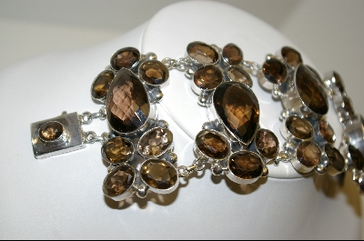 +MBA #7531   Big Beautiful Designer Smokey Quartz Sterling Bracelet