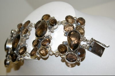 +MBA #7531   Big Beautiful Designer Smokey Quartz Sterling Bracelet