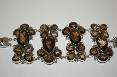 +MBA #7531   Big Beautiful Designer Smokey Quartz Sterling Bracelet