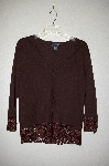 +MBADG #31-490  "Pointelle Brown Knit Cardigan With Crochet Trim"