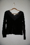 +MBADG #31-565  "Boston Proper Black Velvet Top With Fancy Lace Neckline"