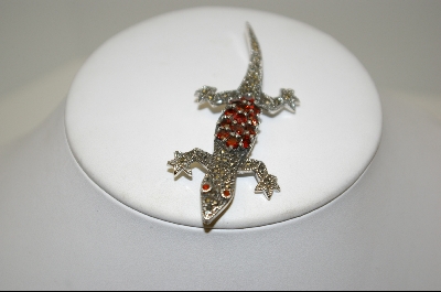 +MBA #7613  Garnet & Marcasite Sterling Lizard Pin