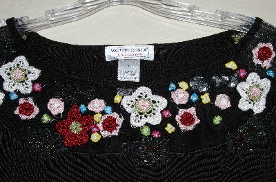 +MBADG #3-015  "Victor Costa Floral Embelished Black Sweater"