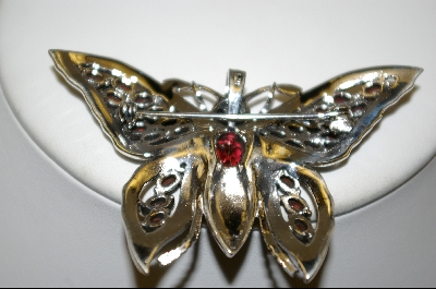 +MBA #7618  Marcasite & Garnet Sterling Butterfly Pin/Pendant