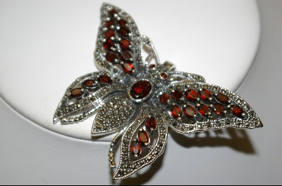 +MBA #7618  Marcasite & Garnet Sterling Butterfly Pin/Pendant