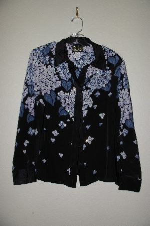 +MBADG #3-071  Bob Mackie's 100% Silk Hydrangea Print Beaded Blouse"