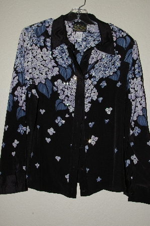+MBADG #3-071  Bob Mackie's 100% Silk Hydrangea Print Beaded Blouse"