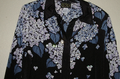 +MBADG #3-071  Bob Mackie's 100% Silk Hydrangea Print Beaded Blouse"