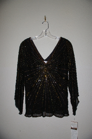 +MBADG #3-075  "Papell Studio Fancy Black Silk Hand Beaded Top"