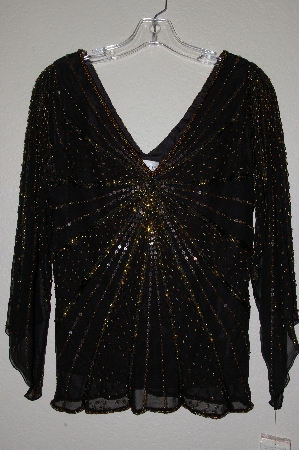 +MBADG #3-075  "Papell Studio Fancy Black Silk Hand Beaded Top"