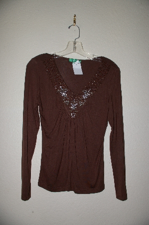 +MBADG #3-096  "Everyday Brown Stretch Fancy Embelished Top"