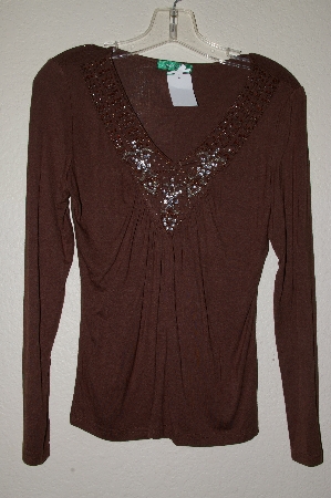 +MBADG #3-096  "Everyday Brown Stretch Fancy Embelished Top"