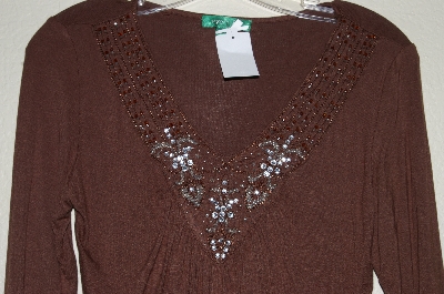 +MBADG #3-096  "Everyday Brown Stretch Fancy Embelished Top"