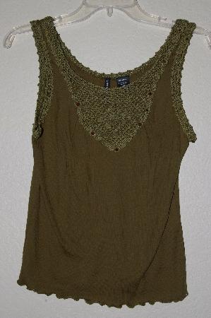 +MBADG #23-506  "Cha Cha Vente Fancy Green Crochet & Gemstone Bead Embelished TanK"