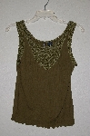 +MBADG #23-506  "Cha Cha Vente Fancy Green Crochet & Gemstone Bead Embelished TanK"
