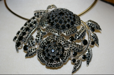 +MBA #7490   Large Black Onyx & Sterling Flower Pin/Pendant