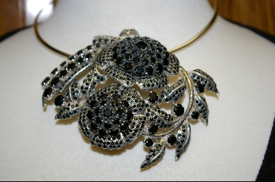 +MBA #7490   Large Black Onyx & Sterling Flower Pin/Pendant