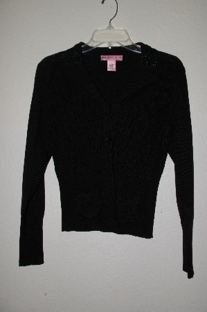 +MBADG #28-513  Bandolino Petite Black Knit Sweater With Embelished Collar"
