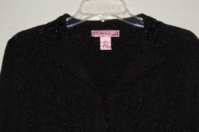 +MBADG #28-513  Bandolino Petite Black Knit Sweater With Embelished Collar"