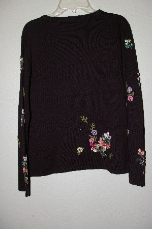 +MBADG #28-435  "Blaine Trump Black Ribbon Floral Button Front Sweater"