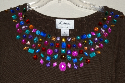 +MBADG #26-082  "Linea By Louis Dell'Olio Green Faux Jeweled Sweater"