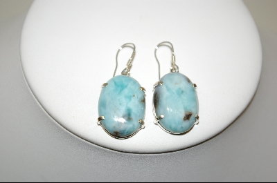 +MBA #7687  Oval Larimar Sterling Pierced Earrings