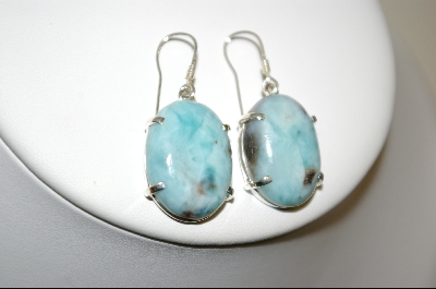 +MBA #7687  Oval Larimar Sterling Pierced Earrings