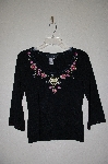 +MBADG #26-030  "J.A.C. Black Knit Floral Embroidered Sweater"